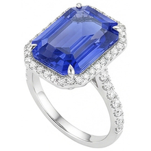 Afbeelding in Gallery-weergave laden, Blauwe Saffier Halo Smaragdslijpsel Ring 5.50 Karaat Natuurlijke uit de aarde gewonnen Diamanten Sieraden

