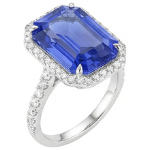 Afbeelding in Gallery-weergave laden, Blauwe Saffier Halo Smaragdslijpsel Ring 5.50 Karaat Natuurlijke uit de aarde gewonnen Diamanten Sieraden
