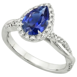 Blauwe Saffier Halo Natuurlijke uit de aarde gewonnen Diamanten Ring Zetting Peervormige Steen 7.25 Karaat Goud