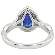 Afbeelding in Gallery-weergave laden, Blauwe Saffier Halo Natuurlijke uit de aarde gewonnen Diamanten Ring Zetting Peervormige Steen 7.25 Karaat Goud
