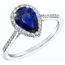 Afbeelding in Gallery-weergave laden, Blauwe saffier Halo peervormige ring &amp; Natuurlijke echte diamant ( niet in het laboratorium gekweekt )en 3,50 karaat
