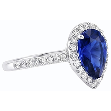 Afbeelding in Gallery-weergave laden, Blauwe saffier Halo peervormige ring &amp; Natuurlijke echte diamant ( niet in het laboratorium gekweekt )en 3,50 karaat
