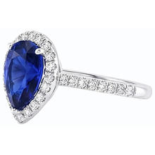 Afbeelding in Gallery-weergave laden, Blauwe saffier Halo peervormige ring &amp; Natuurlijke echte diamant ( niet in het laboratorium gekweekt )en 3,50 karaat
