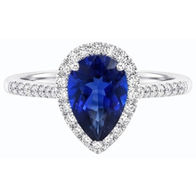 Afbeelding in Gallery-weergave laden, Blauwe saffier Halo peervormige ring &amp; Natuurlijke echte diamant ( niet in het laboratorium gekweekt )en 3,50 karaat
