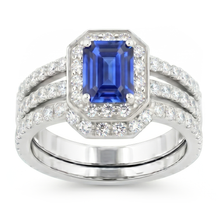 Afbeelding in Gallery-weergave laden, Blauwe saffier Natuurlijke echte diamant ( niet in het laboratorium gekweekt )en verlovingsring set 3.50 karaat Pave Set sieraden
