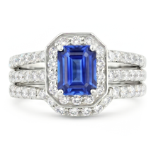 Afbeelding in Gallery-weergave laden, Blauwe saffier Natuurlijke echte diamant ( niet in het laboratorium gekweekt )en verlovingsring set 3.50 karaat Pave Set sieraden
