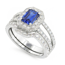 Afbeelding in Gallery-weergave laden, Blauwe saffier Natuurlijke echte diamant ( niet in het laboratorium gekweekt )en verlovingsring set 3.50 karaat Pave Set sieraden
