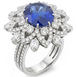 Grote Ovale Saffier IGI GECERTIFICEERDE Diamanten Ring