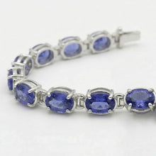 Afbeelding in Gallery-weergave laden, Blauwe saffier Natuurlijke echte diamanten ( niet in een laboratorium gekweekt ) tennisarmband set 18 karaat sieraden+
