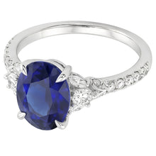 Afbeelding in Gallery-weergave laden, Blauwe saffier Solitaire met accenten Ring 5 karaat witgouden sieraden
