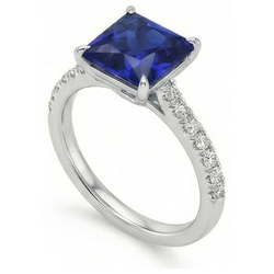 Ring met blauwe saffier en natuurlijke uit de aarde gewonnen diamanten solitair accenten, 5.50 karaat Prinsesslijpsel