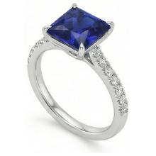 Afbeelding in Gallery-weergave laden, Ring met blauwe saffier en natuurlijke uit de aarde gewonnen diamanten solitair accenten, 5.50 karaat Prinsesslijpsel
