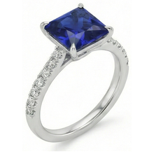 Afbeelding in Gallery-weergave laden, Ring met blauwe saffier en natuurlijke uit de aarde gewonnen diamanten solitair accenten, 5.50 karaat Prinsesslijpsel
