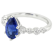 Afbeelding in Gallery-weergave laden, Blauwe saffier &amp; ronde Natuurlijke echte diamant ( niet in het laboratorium gekweekt )en verlovingsring met accenten 4,25 karaat
