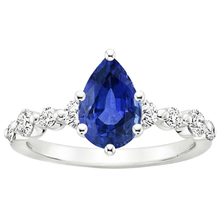 Afbeelding in Gallery-weergave laden, Blauwe saffier &amp; ronde Natuurlijke echte diamant ( niet in het laboratorium gekweekt )en verlovingsring met accenten 4,25 karaat
