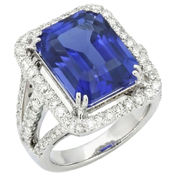 Blauwe Saffier IGI GECERTIFICEERDE Diamanten Halo Verlovingsring 6.50 Karaat Goud 14K