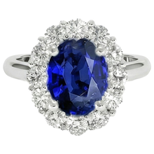 Afbeelding in Gallery-weergave laden, Blauwe Saffier uit de aarde gewonnen Diamanten Verlovingsring Ovaal Ceylonese Edelsteen 9.25 Karaat
