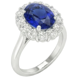 Blauwe Saffier uit de aarde gewonnen Diamanten Verlovingsring Ovaal Ceylonese Edelsteen 9.25 Karaat