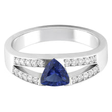 Afbeelding in Gallery-weergave laden, Blauwe saffier edelsteen biljoen geslepen ring 1 karaat gespleten schacht Natuurlijke echte diamant ( niet in het laboratorium gekweekt )en
