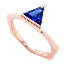 Afbeelding in Gallery-weergave laden, Blauwe saffier edelsteen biljoen ring 14K Rose Gold 1 karaat sieraden

