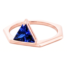 Afbeelding in Gallery-weergave laden, Blauwe saffier edelsteen biljoen ring 14K Rose Gold 1 karaat sieraden
