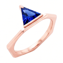 Afbeelding in Gallery-weergave laden, Blauwe saffier edelsteen biljoen ring 14K Rose Gold 1 karaat sieraden
