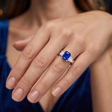 Afbeelding in Gallery-weergave laden, Blauwe saffier edelsteen ring 2,50 karaat sprankelende stralende Natuurlijke echte diamant ( niet in het laboratorium gekweekt )en

