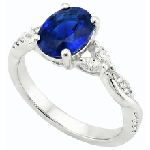 Afbeelding in Gallery-weergave laden, Blauwe saffier edelsteen ring met markiezin &amp; ronde accenten 4,50 karaat
