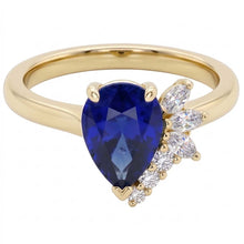 Afbeelding in Gallery-weergave laden, Blauwe saffier edelsteen ring met ronde en markiezin accenten 2,50 karaat

