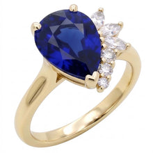 Afbeelding in Gallery-weergave laden, Blauwe saffier edelsteen ring met ronde en markiezin accenten 2,50 karaat
