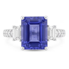 Afbeelding in Gallery-weergave laden, Blauwe saffier en Natuurlijke echte diamant ( niet in het laboratorium gekweekt )en ring 3 stenen stijl en accenten 3,50 karaat
