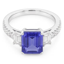 Afbeelding in Gallery-weergave laden, Blauwe saffier en Natuurlijke echte diamant ( niet in het laboratorium gekweekt )en ring 3 stenen stijl en accenten 3,50 karaat
