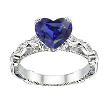 Afbeelding in Gallery-weergave laden, Blauwe saffier hart edelsteen ring 2,50 karaat antieke stijl sieraden
