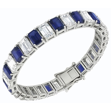 Afbeelding in Gallery-weergave laden, IGI GECERTIFICEERD Blauwe Saffier Smaragdslijpsel Tennisarmband 12 Karaat Sieraden Nieuw
