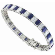Afbeelding in Gallery-weergave laden, IGI GECERTIFICEERD Blauwe Saffier Smaragdslijpsel Tennisarmband 12 Karaat Sieraden Nieuw
