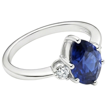 Afbeelding in Gallery-weergave laden, Blauwe saffier verlovingsring 3 stenen Natuurlijke echte diamant ( niet in het laboratorium gekweekt ) peer geslepen 3,50 karaat

