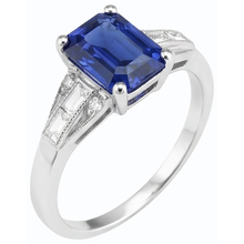 Afbeelding in Gallery-weergave laden, Blauwe smaragd saffier ring stokbrood &amp; ronde Natuurlijke echte diamant ( niet in het laboratorium gekweekt ) 4 karaat
