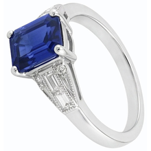 Afbeelding in Gallery-weergave laden, Blauwe smaragd saffier ring stokbrood &amp; ronde Natuurlijke echte diamant ( niet in het laboratorium gekweekt ) 4 karaat
