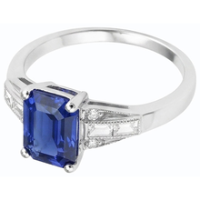 Afbeelding in Gallery-weergave laden, Blauwe smaragd saffier ring stokbrood &amp; ronde Natuurlijke echte diamant ( niet in het laboratorium gekweekt ) 4 karaat
