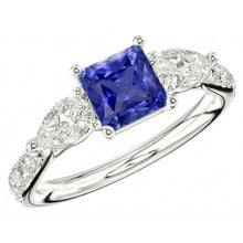 Afbeelding in Gallery-weergave laden, Blauwe Saffier Edelsteen Stralende Geslepen Ring Peer &amp; Ronde Diamanten 3 Karaat
