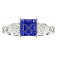 Afbeelding in Gallery-weergave laden, Blauwe Saffier Edelsteen Stralende Geslepen Ring Peer &amp; Ronde Diamanten 3 Karaat
