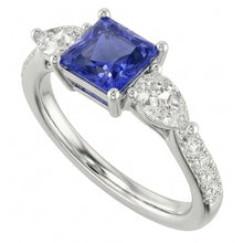 Afbeelding in Gallery-weergave laden, Blauwe Saffier Edelsteen Stralende Geslepen Ring Peer &amp; Ronde Diamanten 3 Karaat
