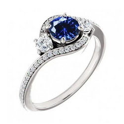 Blauwe Ceylon Saffier En Diamant Ring Wit Goud 14K