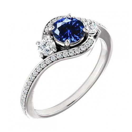 Blauwe Ceylon Saffier En Diamant Ring Wit Goud 14K