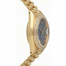 Afbeelding in Gallery-weergave laden, Blauwe Romeinse wijzerplaat Rolex Datumjust presidentiële stijl horloge met diamanten rand
