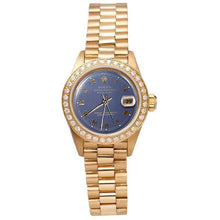 Afbeelding in Gallery-weergave laden, Blauwe Romeinse wijzerplaat Rolex Datumjust presidentiële stijl horloge met diamanten rand G

