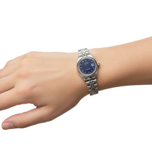 Afbeelding in Gallery-weergave laden, Blauwe Romeinse wijzerplaat met gecanneleerde lunette, damesdatum, gewoon Rolex-horloge van roestvrij staal P2
