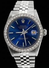 Afbeelding in Gallery-weergave laden, Blauwe Stok wijzerplaat Horloge roestvrij staal jubileum diamant doorlopend Rolex Heren

