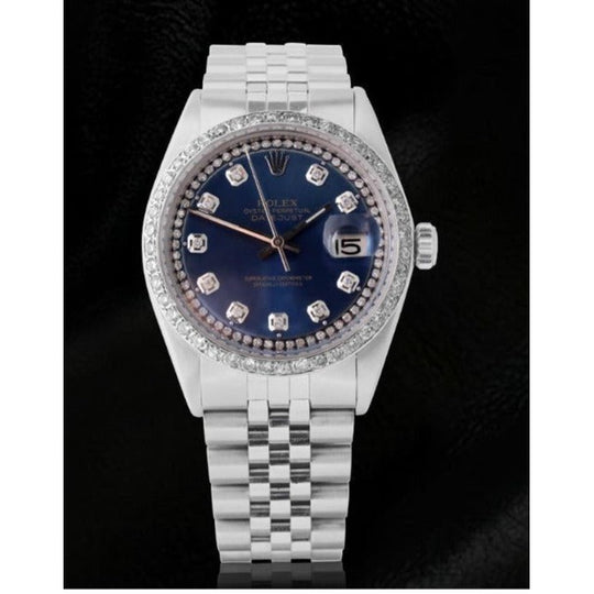 Blauwe snaar diamant wijzerplaat lunette Rolex horloge Datumjust roestvrij staal Jubileum armband SNELLE INSTELLING

