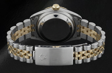 Afbeelding in Gallery-weergave laden, Blauwe stok wijzerplaat horloge Rolex roestvrij staal &amp; gouden jubileum beugel gecanneleerde lunette
